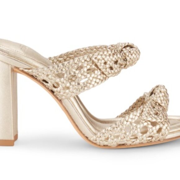 Clarita Intreccio 90MM Woven Leather Block-Heel Sandals- gold - size 35